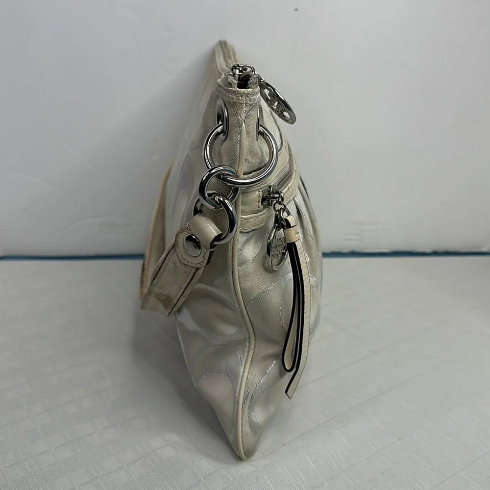Coach Poppy medium satchel hobo Handbag M1093-17047 gray canvas metallic Accents